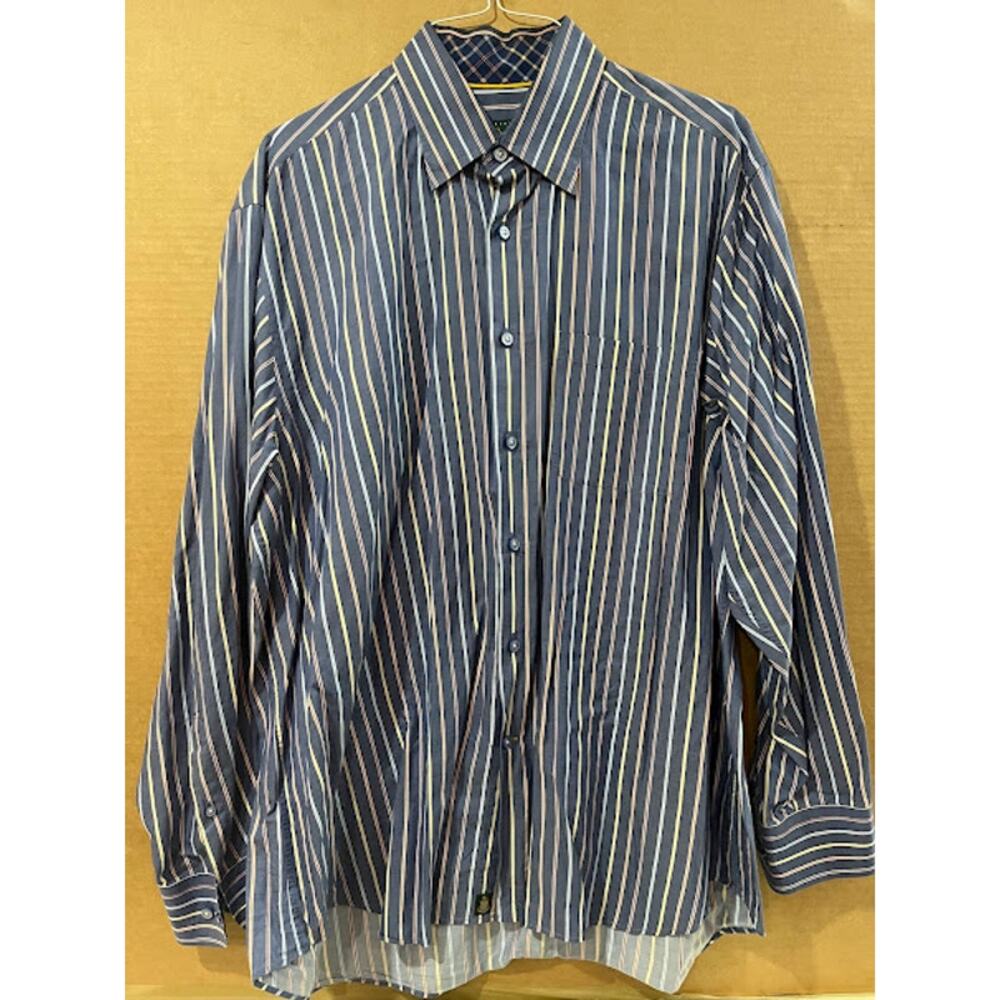 VTG Robert Talbott Shirt Blue Stripe Button Down Dress XL